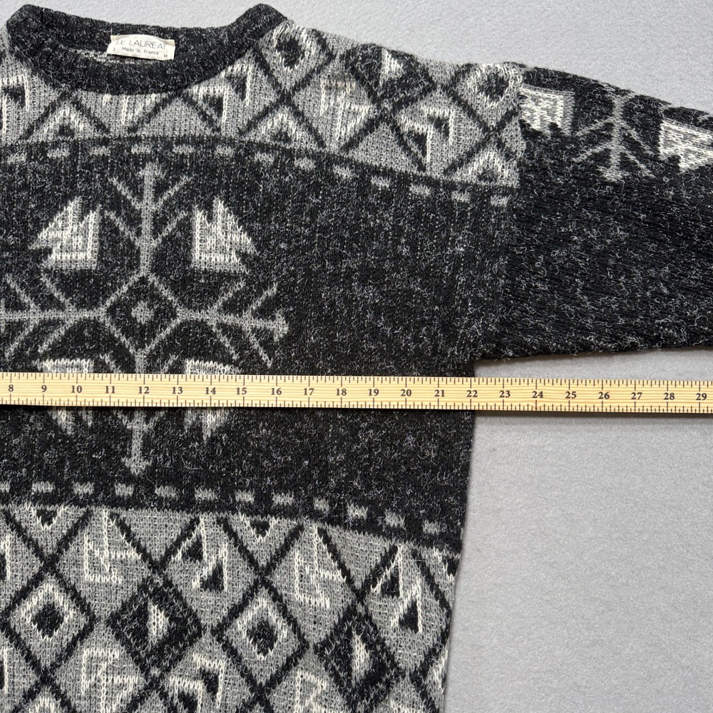 Vintage Le Laureat Sweater Women's 6 Black Gray Geometric Snowflake Crewneck - Picture 4 of 7